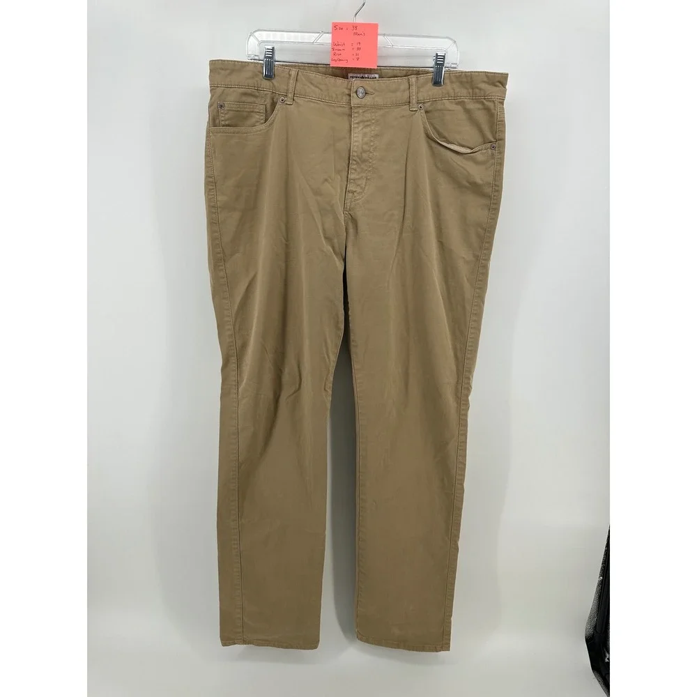 Peter Millar Mens 38x30 Tan Cotton Stretch 5-Pocket Straight Leg Pants Khaki